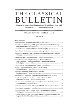 The Classical Bulletin 85, no. 1, Summer 2010 - People