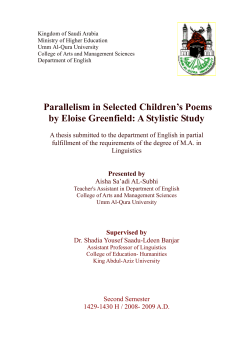 Parallelism in Selected Children`s Poems by Eloise Greenfield: A