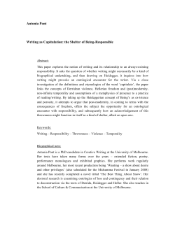 Antonia Pont Writing as Capitulation: the Shelter of Being