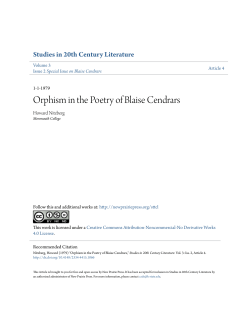 Orphism in the Poetry of Blaise Cendrars