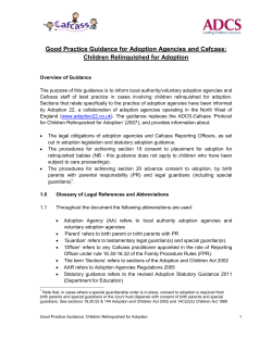 Good Practice Guidance for Adoption Agencies and Cafcass