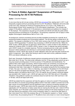 Is There A Hidden Agenda? Suspension of Premium Processing for