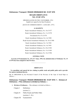 Roads Ordinance, 1976 - Transport for Cape Town
