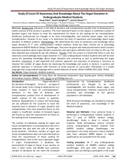 Study Of Level Of Awareness And Knowledge About The Organ