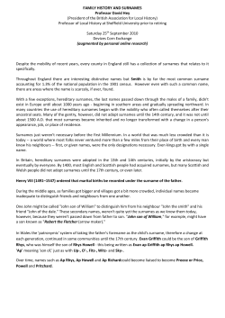 FAMILY HISTORY AND SURNAMES Professor David Hey