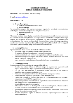 NEGOTIATION SKILLS COURSE OUTLINE AND SYLLABUS