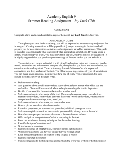 Academy English 9 Summer Reading Assignment &ndash;Joy Luck Club