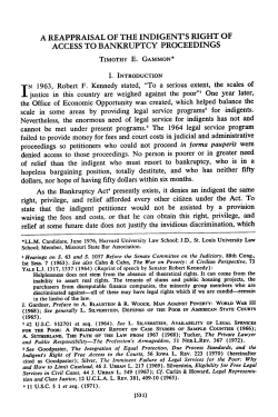 Reappraisal of the Indigent`s Right of Access to Bankruptcy