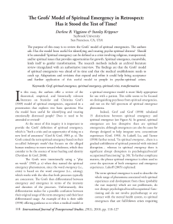 The Grofs` Model of Spiritual Emergency in Retrospect