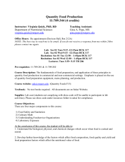 Quantity Food Production 11:709:344 (4 credits)