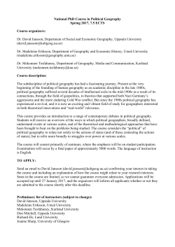 National PhD Course in Political Geography Spring 2017, 7.5 ECTS