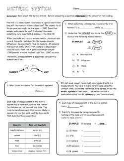 1 Metric System - ms. baker`s science