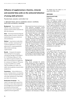 Influence of supplementary vitamins, minerals and essential fatty