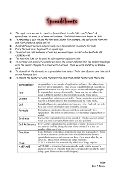 KDM Year 9 Revision Spreadsheet Row Column Cell Formula