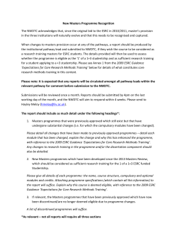 New Masters Programme Recognition The NWDTC acknowledges