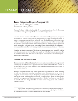 Trans Etiquette/Respect/Support 101