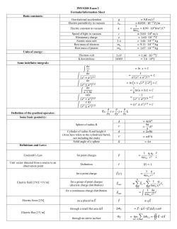 Formula Sheet for Exam 2