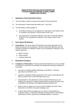 SSNZ 2018 Winter Olympic Nomination Criteria