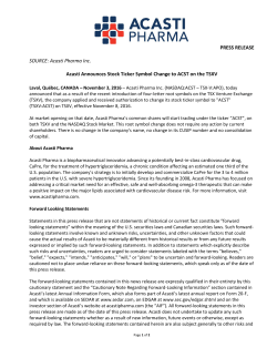 Acasti Announces Stock Ticker Symbol Change to