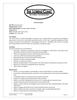 Job Description Job Title: Psychometrist Compensation: $20/hr