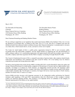 Joint CII, CAQ letter to the House Financial Services Committee on