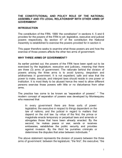 the constitutional and policy role of the national assembly and its