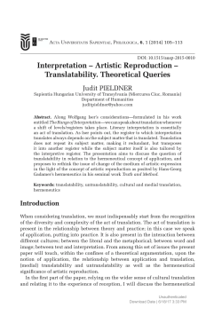 Interpretation &ndash; Artistic Reproduction &ndash; Translatability. Theoretical