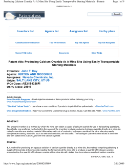Patent title: Producing Calcium Cyanide At A Mine Site Using Easily