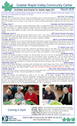 Senior Calendar/Menu March 2017