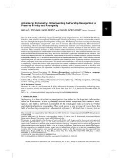 Adversarial stylometry: Circumventing authorship recognition to