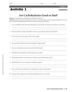 Activity 1 Are Carbohydrates Good or Bad?