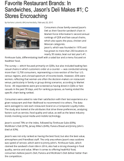 Favorite Restaurant Brands: In Sandwiches, Jason`s Deli Makes #1