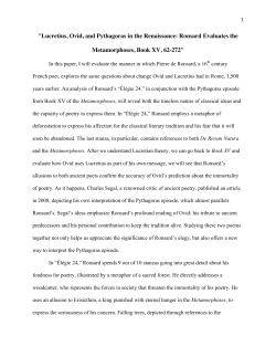 "Lucretius, Ovid, and Pythagoras in the Renaissance: Ronsard
