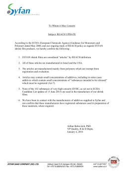 To Whom it May Concern Subject: REACH UPDATE According to