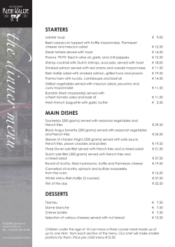 the dinner menu - Restaurant Klein Kalfje
