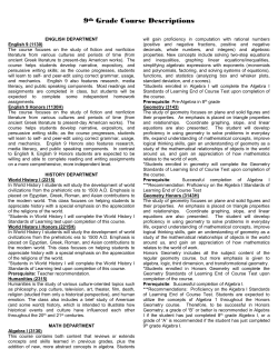 9th Grade Course Descriptions