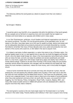a people consumed by greed - The Bahamas Library Service