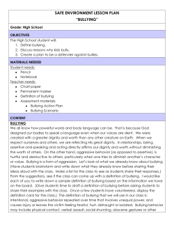 SAFE ENVIRONMENT LESSON PLAN “BULLYING”
