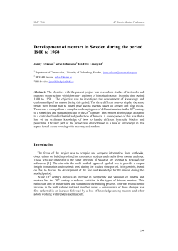 Development of mortars in Sweden during the period 1800 to 1950