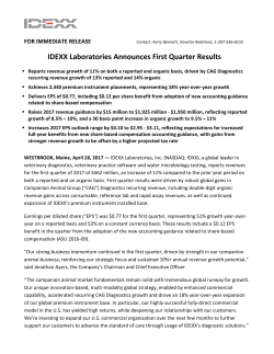 IDEXX Laboratories Announces First Quarter Results