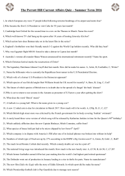 The Perrott Hill Current Affairs Quiz &ndash; Summer