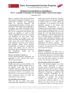 HYDROGEN SULFIDE REMOVAL FROM BIOGAS Part 1: Available
