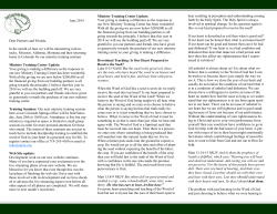 June 2014 Dear Partners and Friends, In the month of June we will