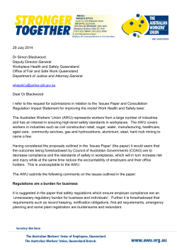 AWU Submission on Work Health and Safety Laws