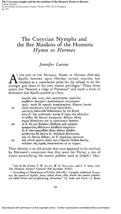 The Corycian Nrmphs and the Bee Maidens 0 the Homeric Hymn to