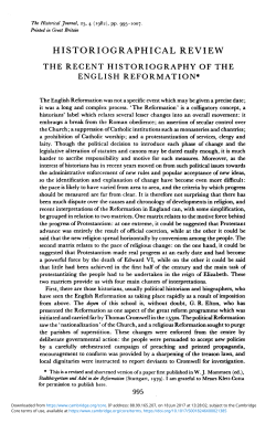 The Recent Historiography of the English Reformation