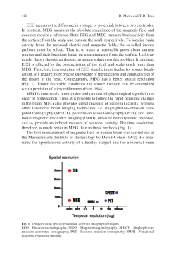 EEG measures the difference in voltage, or potential, between two