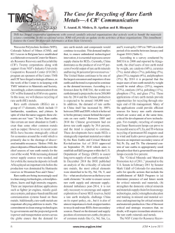 The Case for Recycling of Rare Earth Metals&mdash;A CR3 Communication