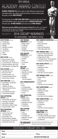 academy award contest - Jackson Hole Cinemas