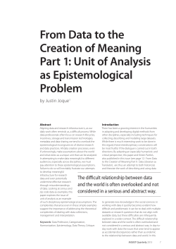 From Data to the Creation of Meaning Part 1: Unit of Analysis as